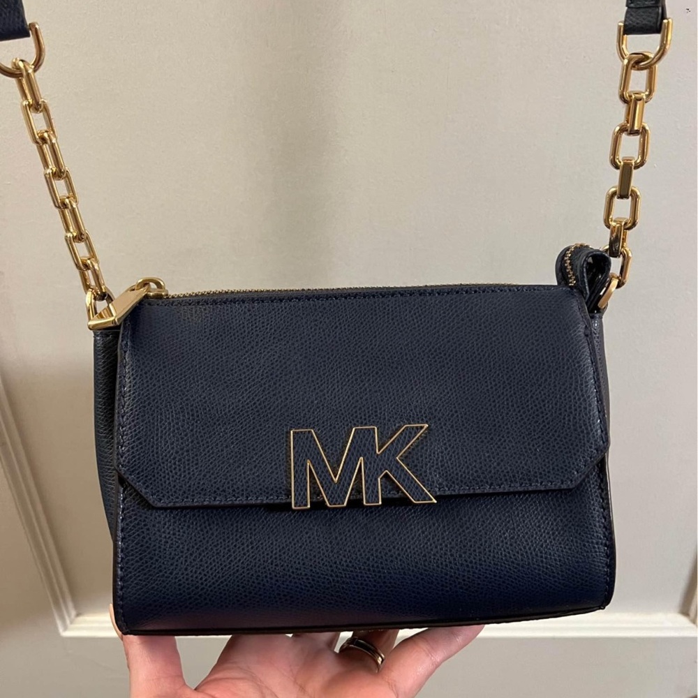 Michael Kors Black and Gold Crossbody Bag with Signature MK Logo